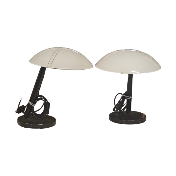 #5028 - pair lamps glass and with marlble base