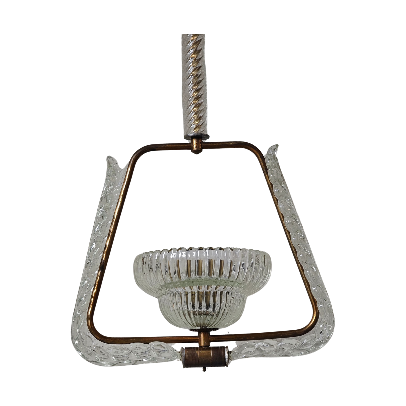 #5044 - Trapezoid shaped glass and broze pendant lamp