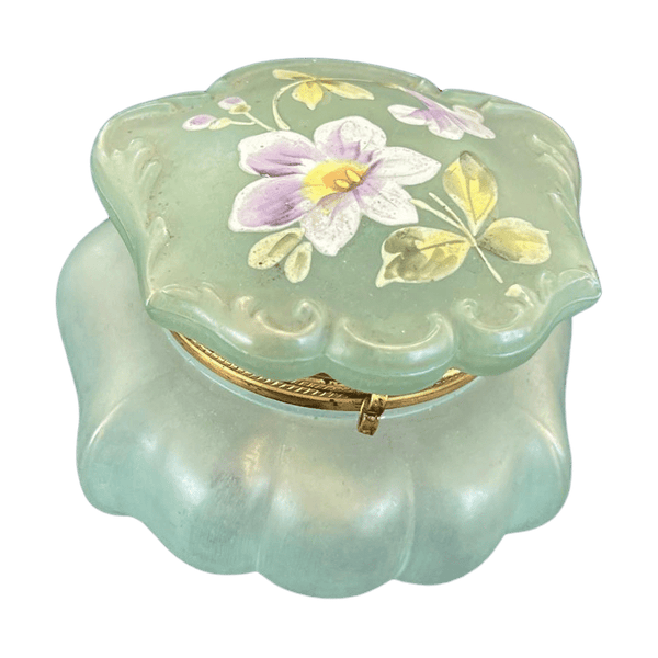 #5119 - Painted glass green floral box