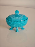 #5097 - Opaline blue lidded bowl large with feet