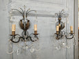 #7713-UIGG - Pair of Iron & Crystal Sconces