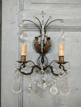 #7713-UIGG - Pair of Iron & Crystal Sconces