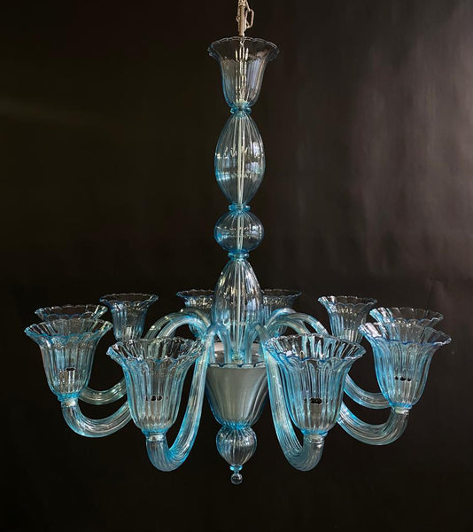 #8140 - Murano Tulip Chandelier in Blue