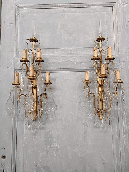 #8318-UAGG - Pair of Crystal Sconces