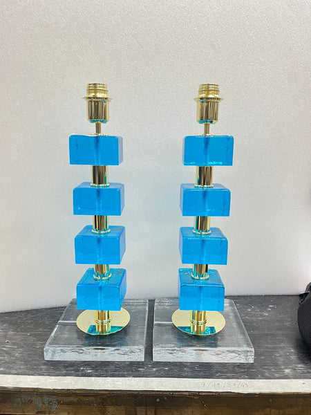 #8350-PNUG - Pair of Turquoise Blue Murano Lamps