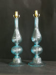 #7384-PANH - Pair of Murano Light Blue Bell Base Lamps