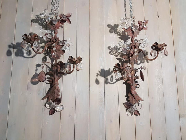 #5362-PUGG - Pair of Iron & Crystal Sconces