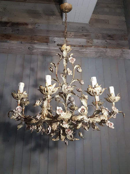 #5423-PAGG - Iron Chandelier With Porcelain Roses