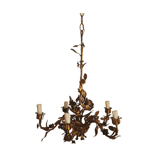 #5204 - 3 arm gold iron floral chandelier