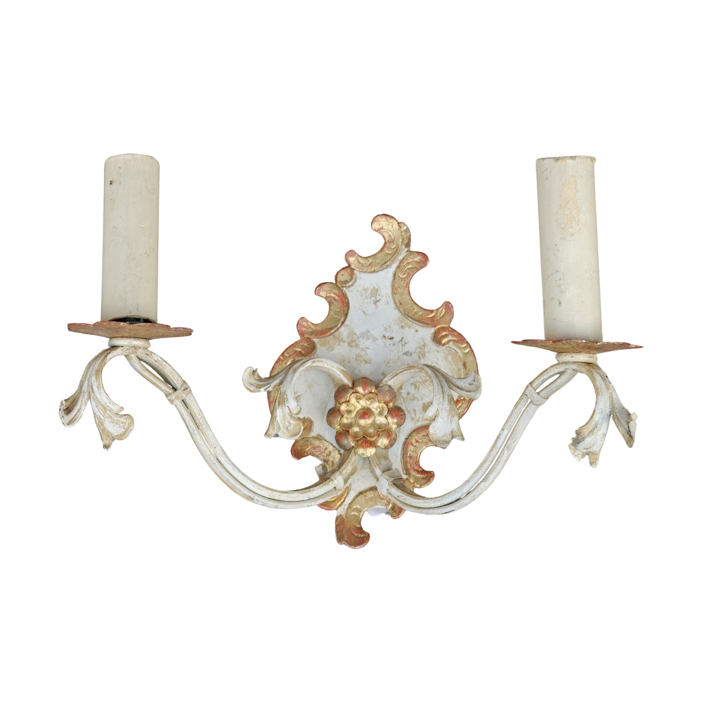 #8760 - sconces pair white and gold iron