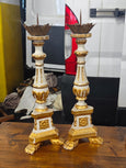#5036 - Pair of carved and gilded wooden altar candlesticks