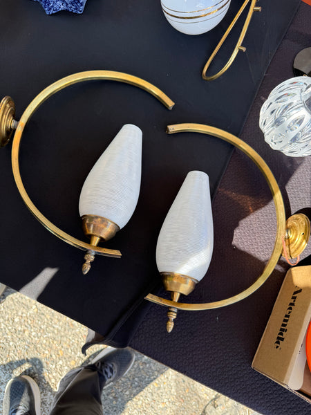#8720 - sconces half circle brass and globe pair
