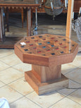 #5034 - Octagonal wooden table with red and blue inlay