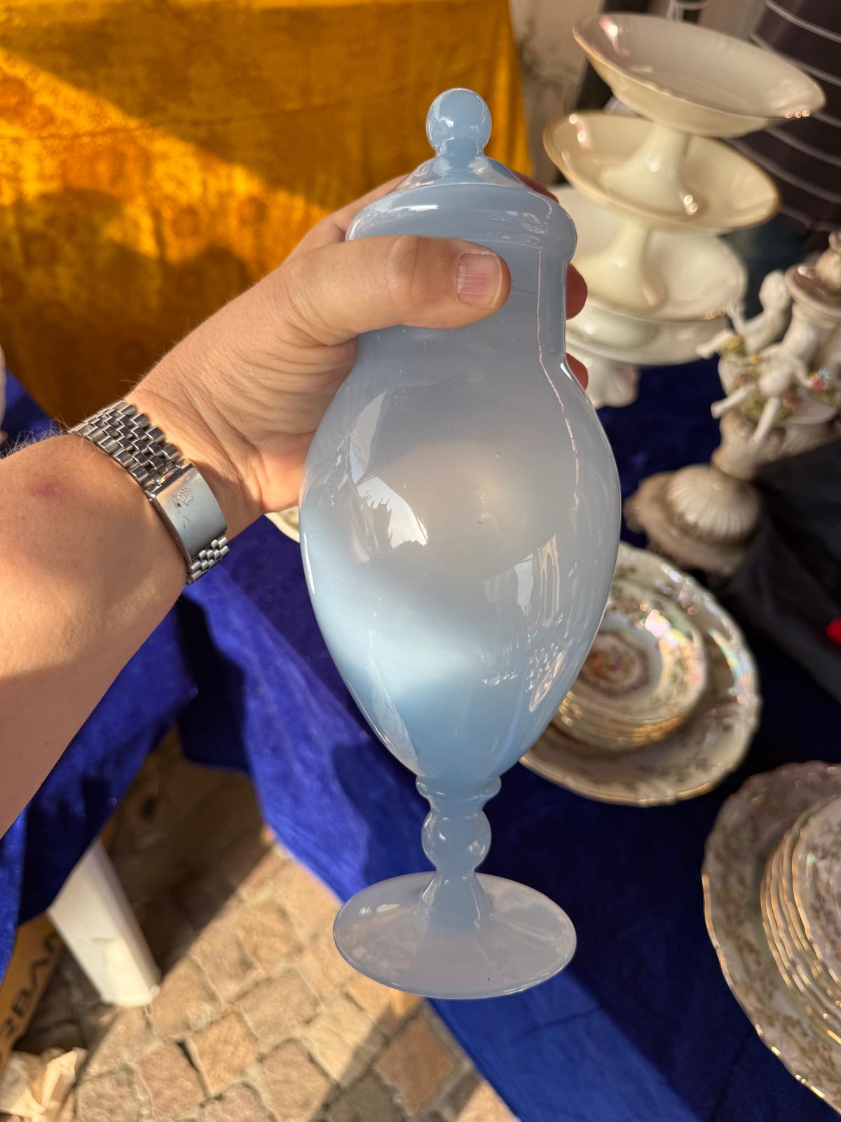 #8766 - Opaline blue lidded jar