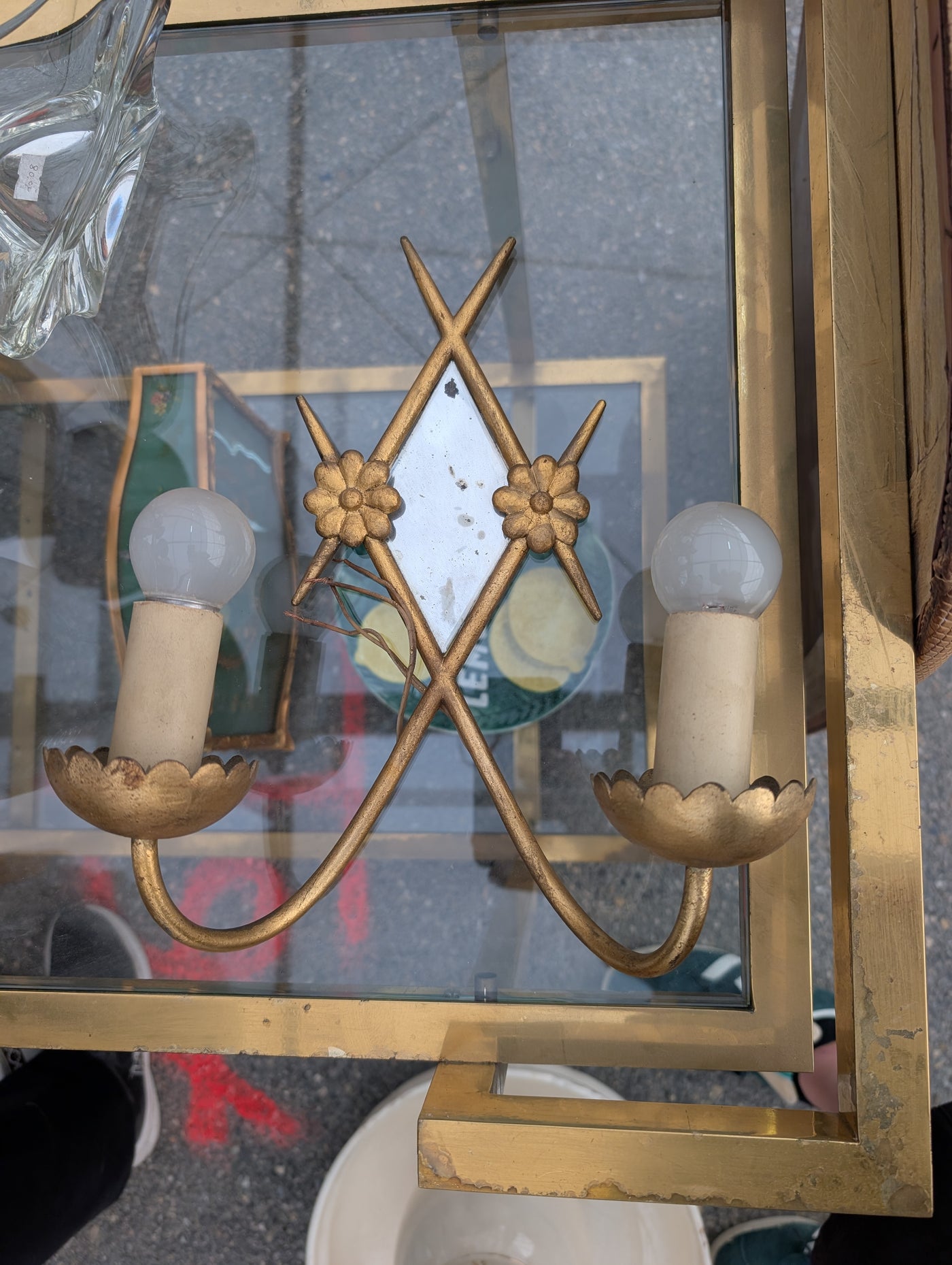 #8593 - sconces iron gold with mirror