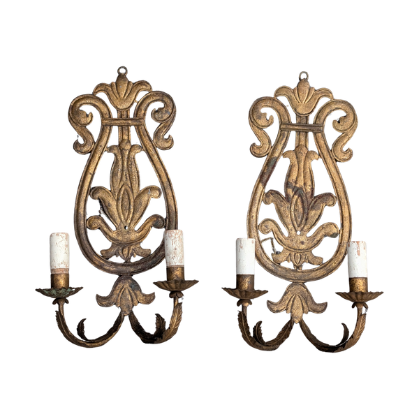 #5781 - gold scroll sconces iron