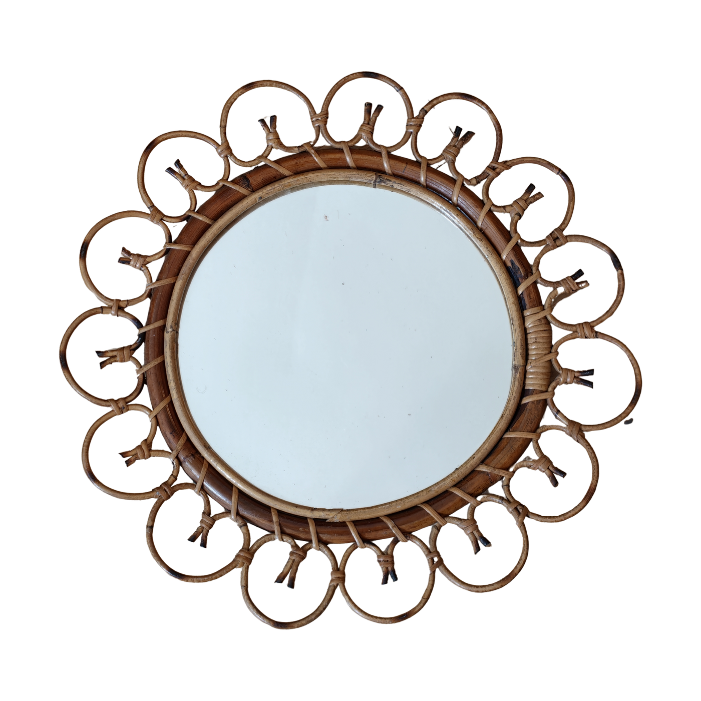 #8747 - bamboo round mirror with circles