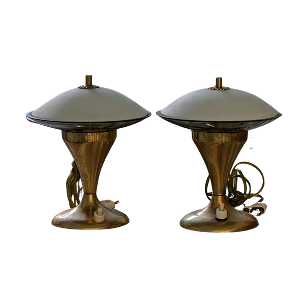 #5813 - small glass top brass base lamps