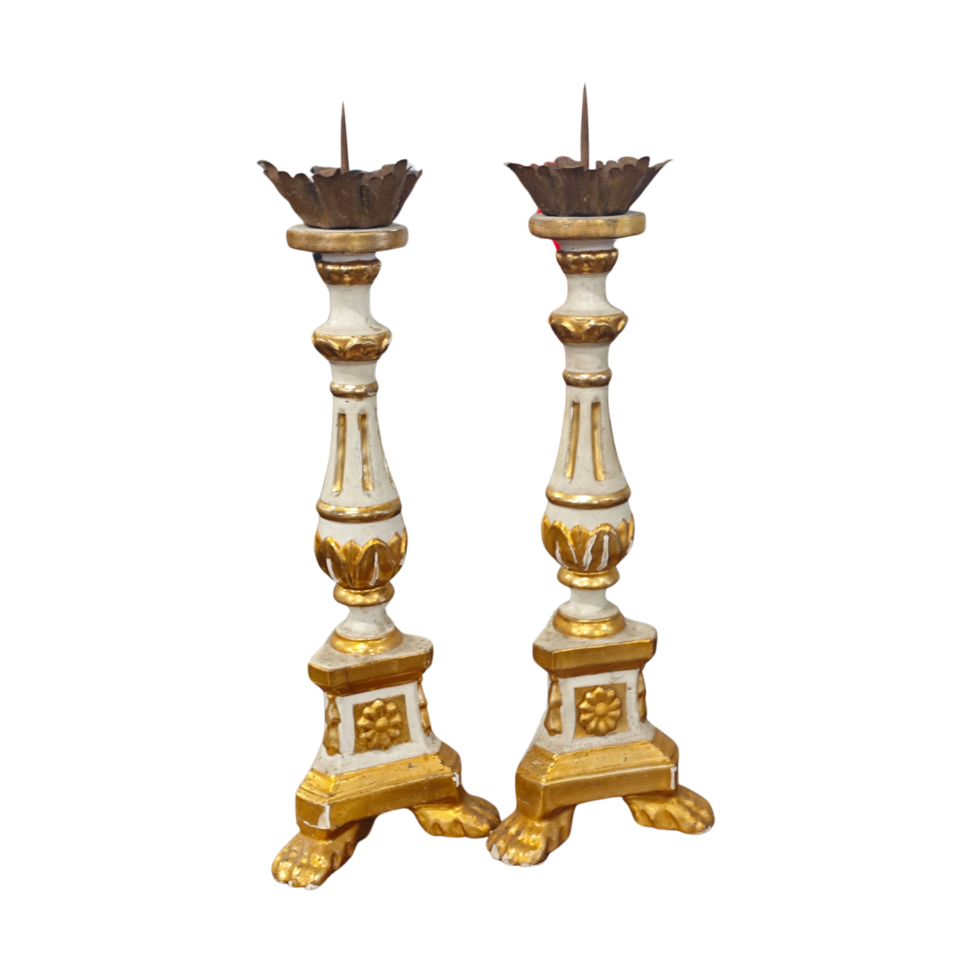 #5036 - Pair of carved and gilded wooden altar candlesticks