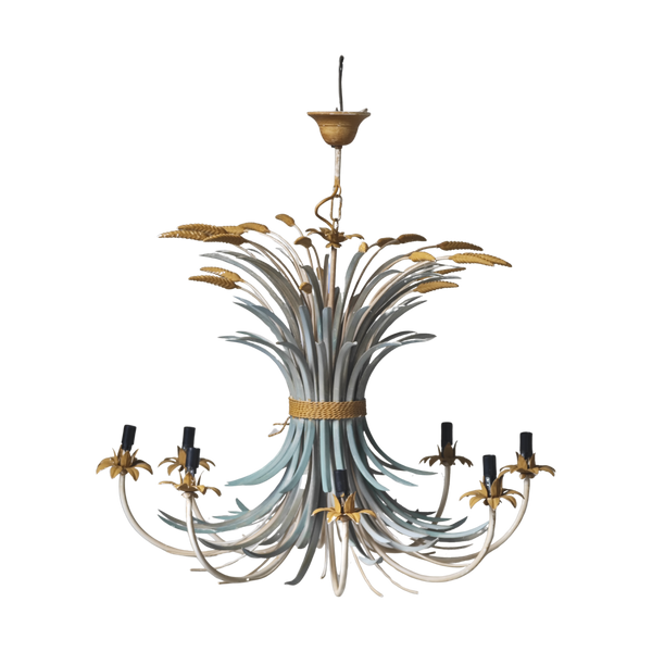 #5744 - wheat iron chandalier green and yellow
