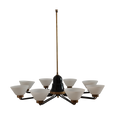 #8783 - Eight light black iron Chandelier with glass white cups