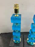 #8350-PNUG - Pair of Turquoise Blue Murano Lamps