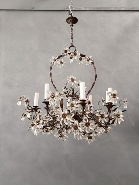 #8381-RIGG - Iron & Floral Glass Chandelier