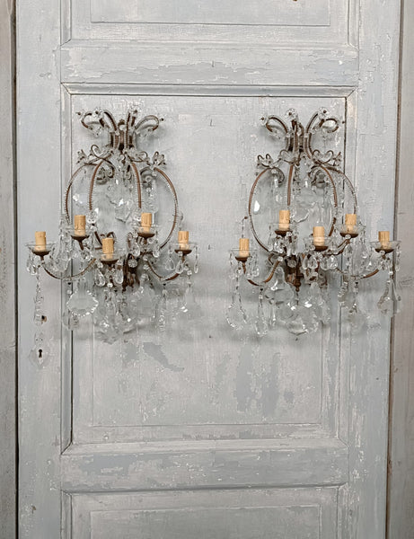 #8442-UGGG - Pair of Crystal Sconces