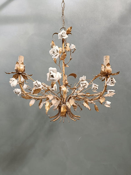 #8446-UCGG - Iron Chandelier w/ Porcelain Roses