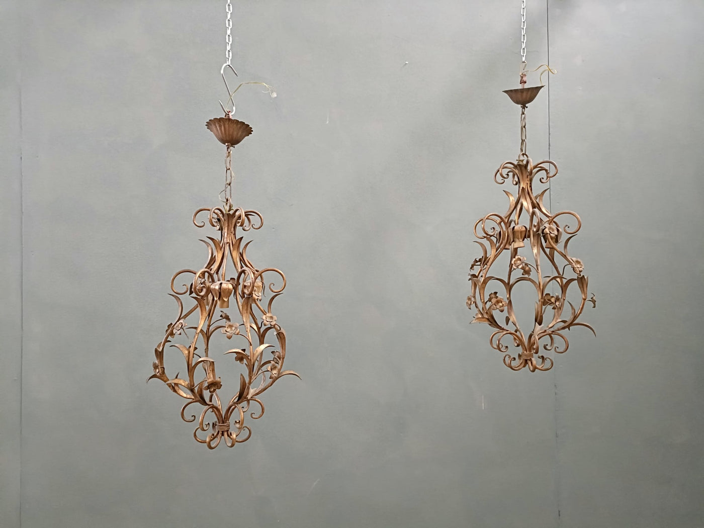 #8647-PAGG - Pair of Floral Iron Chandeliers