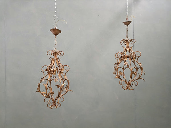#8647-PAGG - Pair of Floral Iron Chandeliers