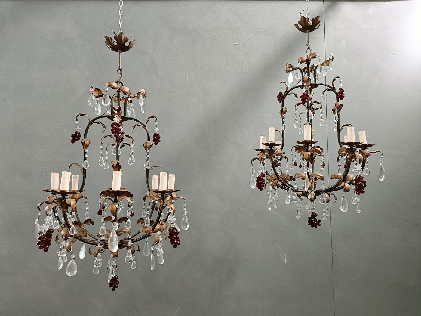 #8678-SUGG - Pair of Iron & Crystal Chandeliers