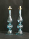 #7384-PANH - Pair of Murano Light Blue Bell Base Lamps