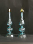 #7385-PANH - Pair of Murano Light Blue Round Base Lamps