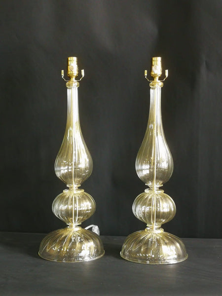 #7387-PANH - Pair of Murano Gold Round Base Lamps