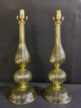 #7395-PANH - Pair of Murano Olive Green Round Base Lamps