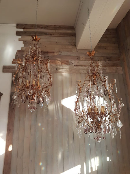 #6781-HAGG - Pair of Iron & Crystal Chandeliers